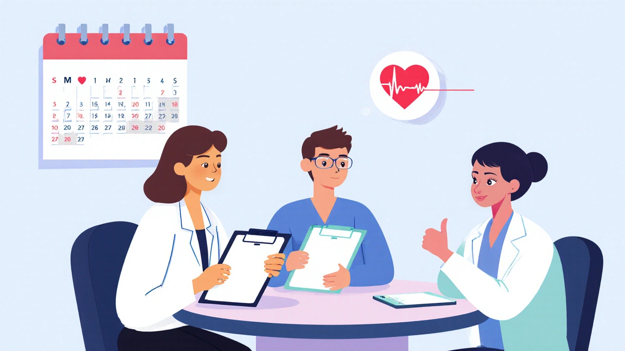 Multidisziplinäres Team aus Dermatologe, Onkologe und Infektiologen bespricht Behandlung von Kaposi‑Sarkom.