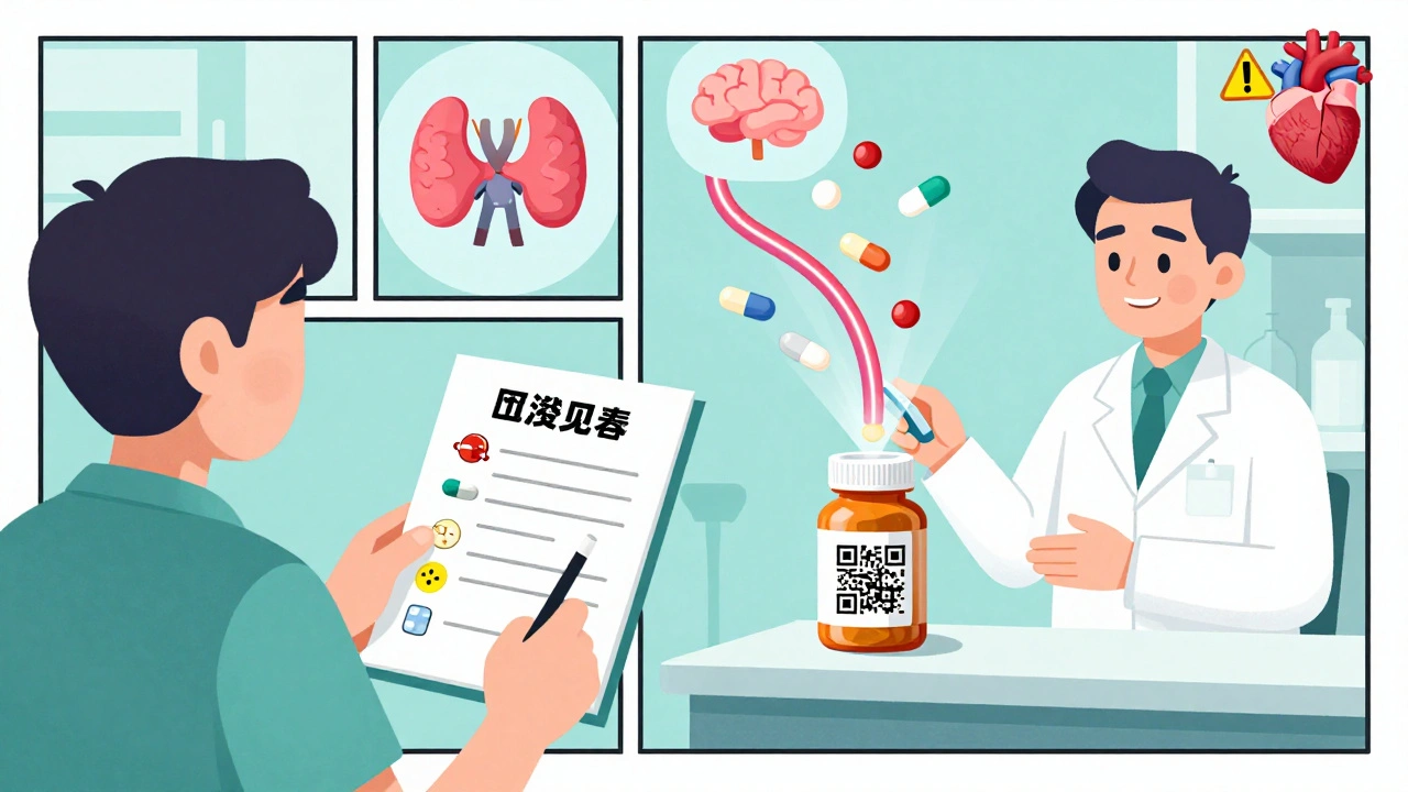 Apotheker erklärt mit QR-Code die Wirkstoffaufnahme eines Generikums.