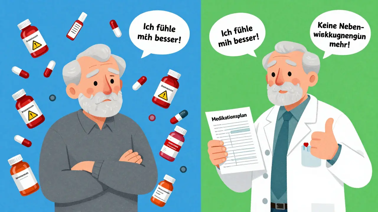 Ein Mann erlebt den Unterschied zwischen chaotischer Medikation und einem klaren Behandlungsplan.