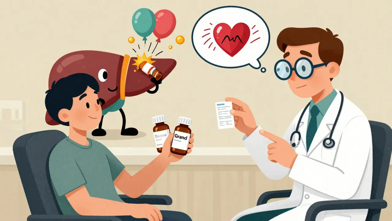 Patient mit Brand- und Generika-Tabletten, Leber mit allergischen Explosionen