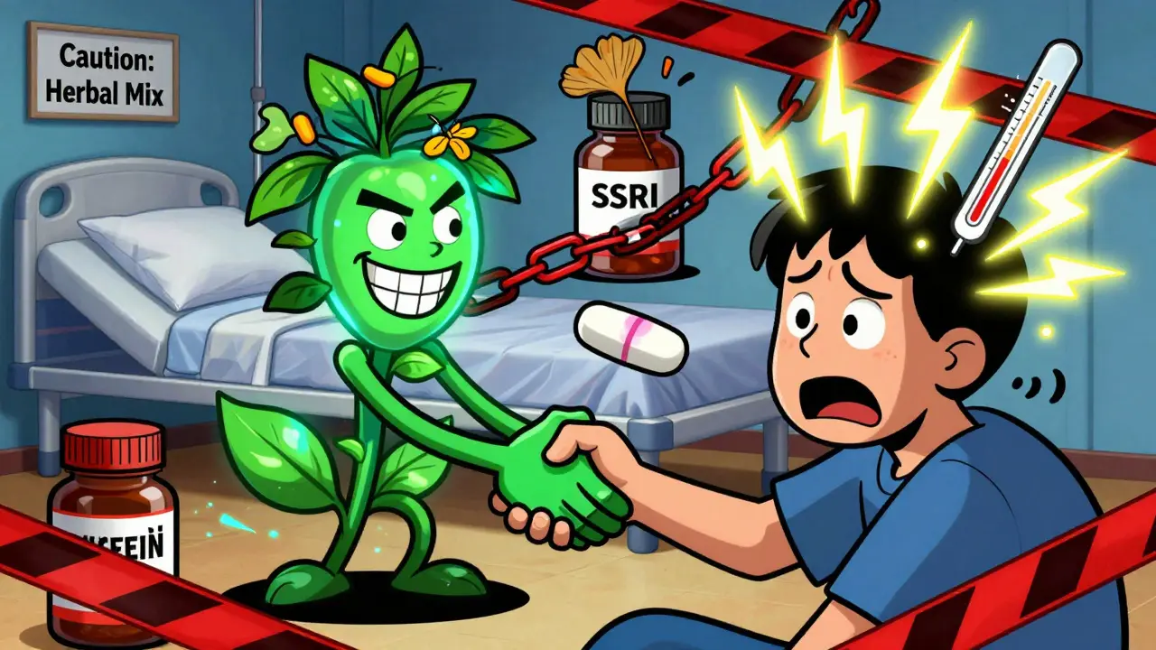 St. John’s Wort-Pflanze und Antidepressivum, die eine Serotonin-Explosion auslösen