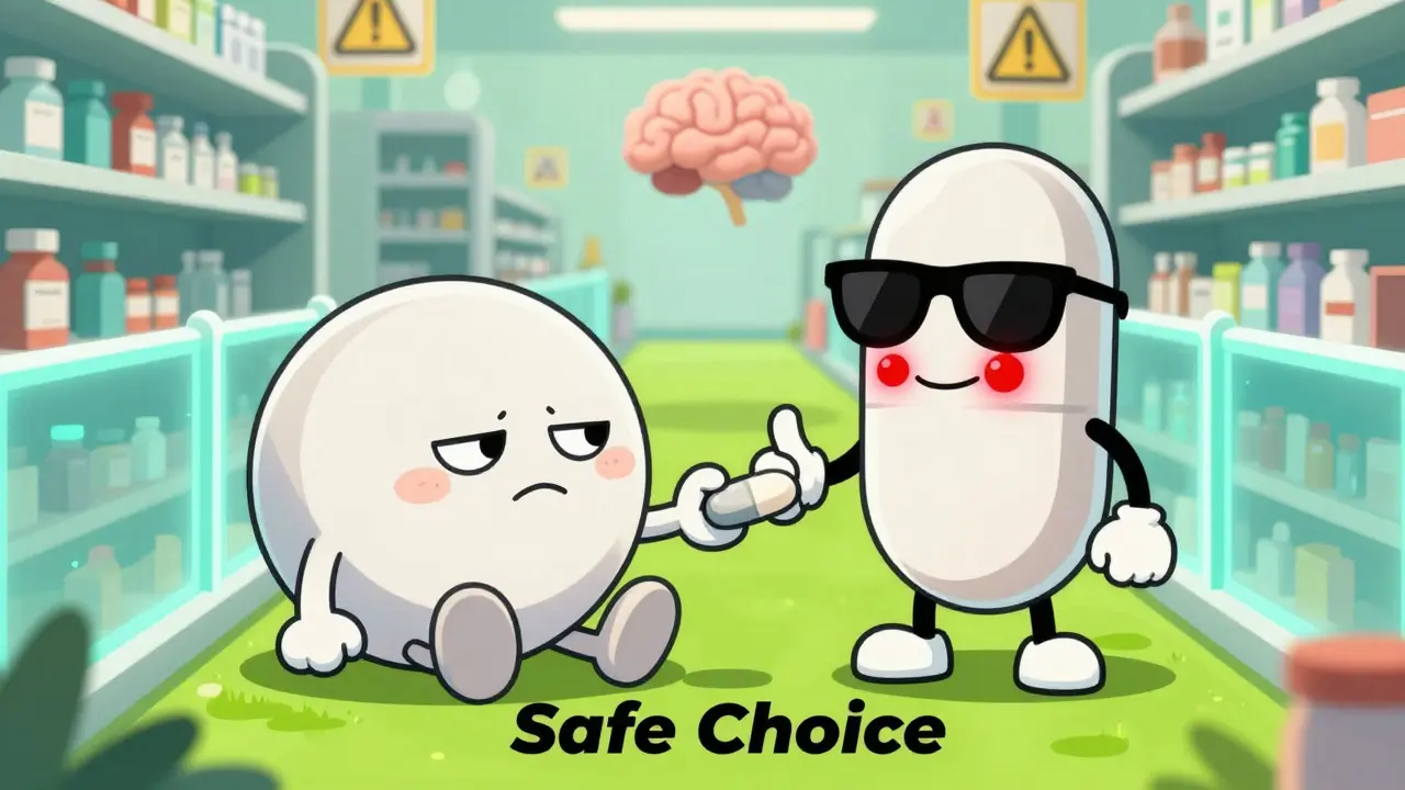 Ein schläfriges Antihistamin trifft auf ein Beruhigungsmittel, während ein sicheres Alternativmittel triumphiert.