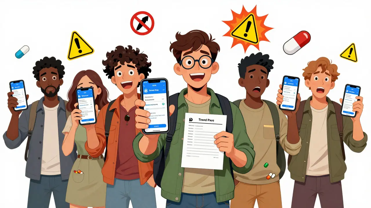 Reisende nutzen eine App, um verbotene Medikamente zu prüfen, einige ignorieren die Warnungen.
