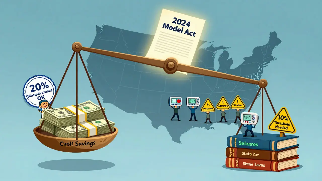 Waage zwischen Geld und Patientensicherheit, FDA vs. Bundesstaaten, mit neuem Gesetzesentwurf als Lichtquelle.