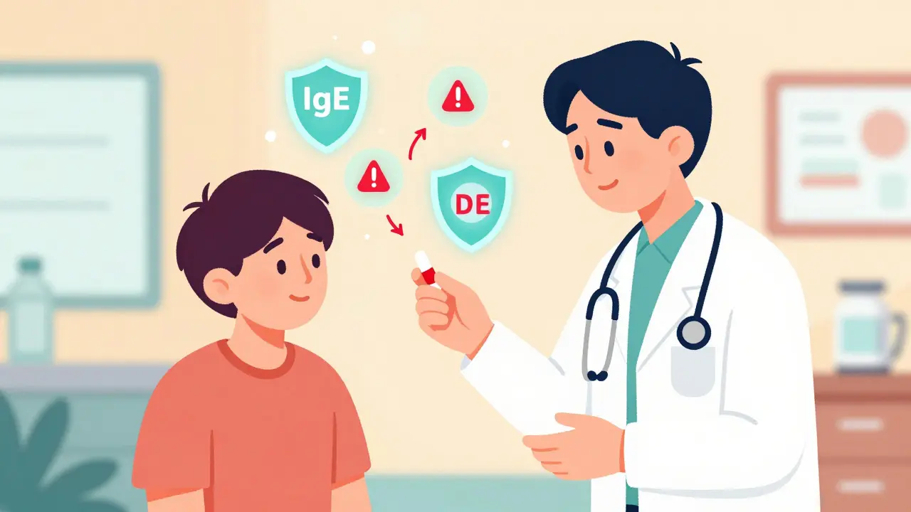 Doktor gibt Immuntherapie-Tablette, Abstrakte Darstellung der Antikörper-Neutralisierung