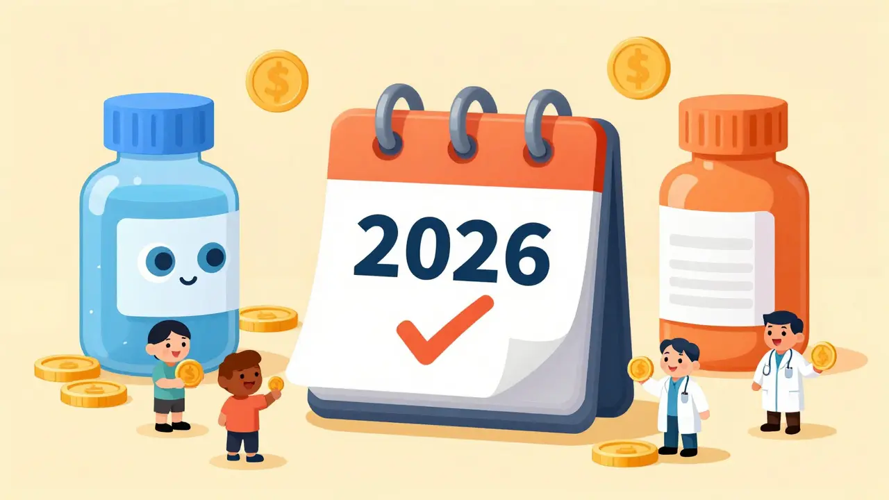 Kalender mit 2026 und Medikamentenflaschen symbolisieren Markteintritt