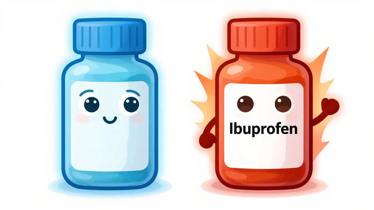 Paracetamol und Ibuprofen als freundliche Charaktere verglichen
