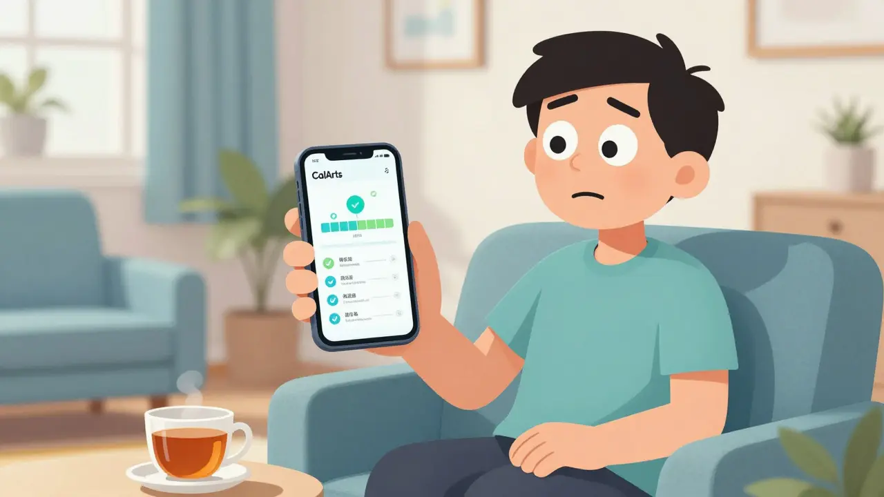 Patient nutzt App zur Verfolgung des Therapiefortschritts und fühlt sich sicher