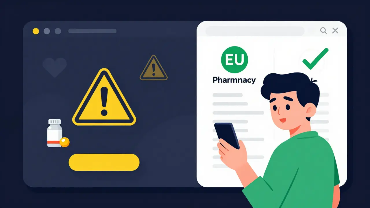 Vergleich von unsicheren und seriösen Online-Apotheken auf einem Smartphone