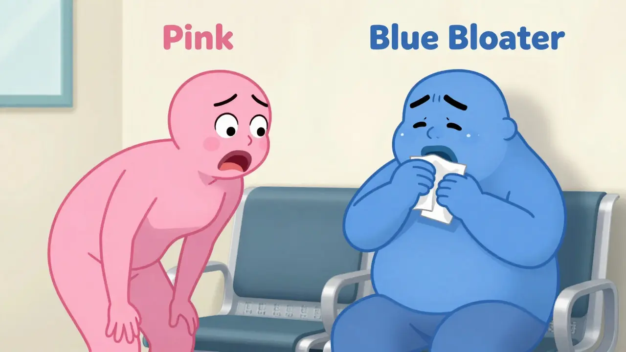 Cartoon: Zwei COPD-Patiententypen, Pink Puffer und Blue Bloater