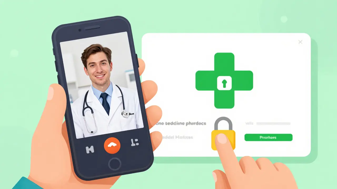 Telemedizin und sichere Online-Apotheke Illustration