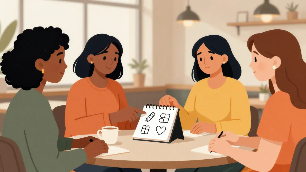Frauen diskutieren Gesundheitsroutine in einem Café